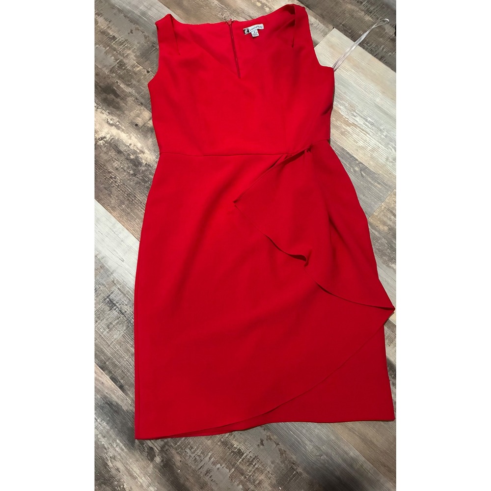 Leslie Fay Red Sleeveless V-Neck Ruffle Sheath Dress Size 8